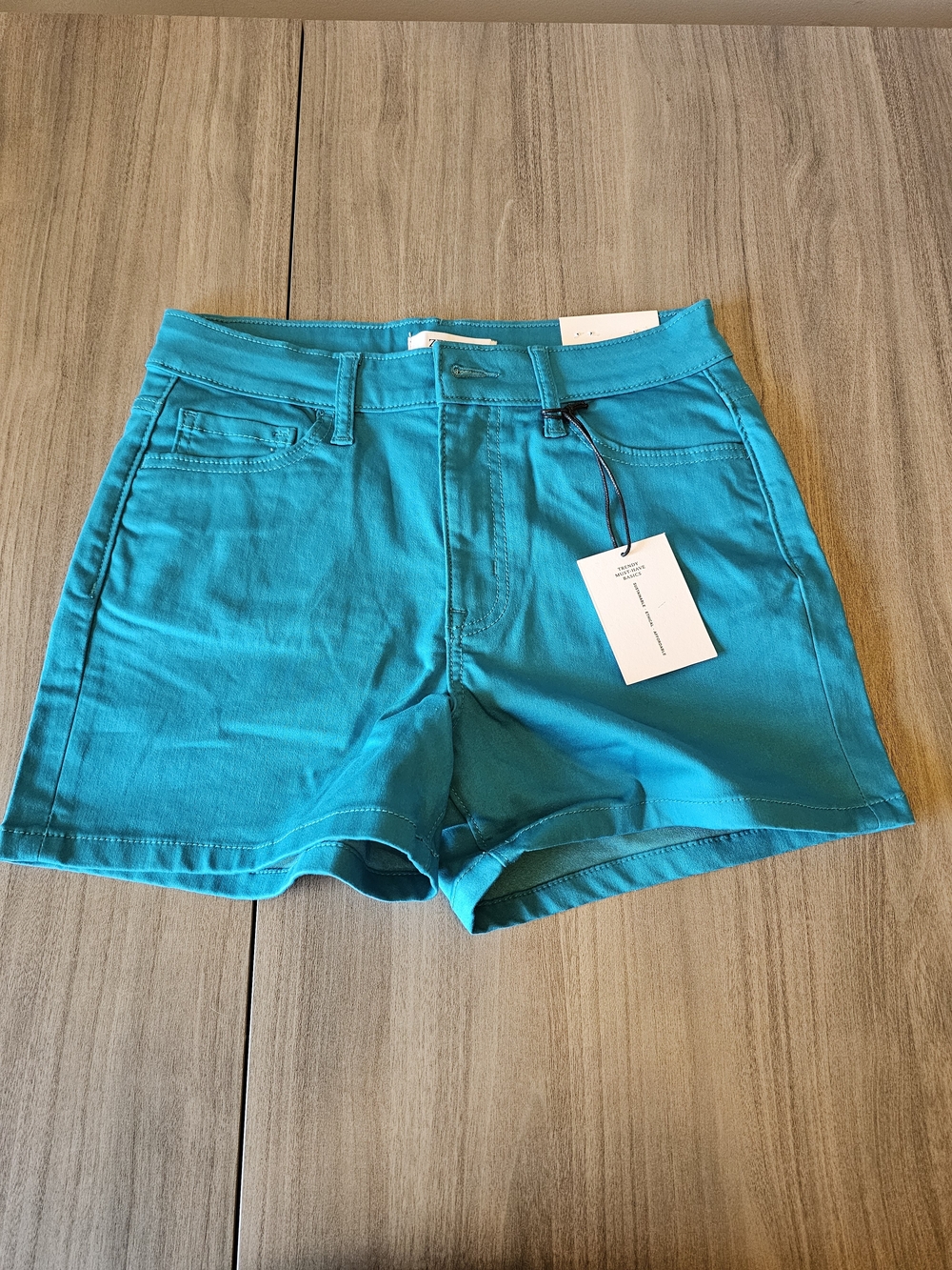ZENANA Women's High-Waisted Teal Blue Denim Shorts